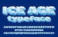 Ice Age alphabet typeface. 3D ice letters and numbers. Uppercase and lowercase.