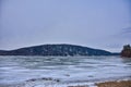 Ice along the lakeshore at South Shore Devils Lake State Park Royalty Free Stock Photo