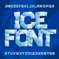 Ice alphabet font. Frozen letters and numbers.