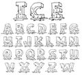 Ice Alphabet font line - Vector illustration