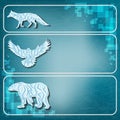 Ice animals logos on frozen background