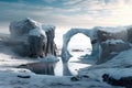 ice arches formed by melting glaciers on land