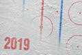 Ice arena with markup, hockey season 2019. Concept, hockey, season, background