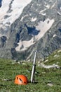 Ice-axe and helmet. Royalty Free Stock Photo