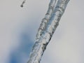 Ice background with amazing icicles on the roof