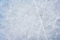 Ice background with marks from skating and hockey, blue texture of rink surface with scratches