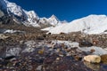 Ice on Baltoro glacier with Masherbrum nountain background, K2 t Royalty Free Stock Photo