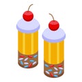 Ice banana split icon isometric vector. Cherry cream