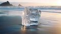 Sculptural Icecube On Ocean Floor At Sunset