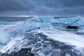 Ice beach at jokulsarlon beach at sunrise, Iceland. Royalty Free Stock Photo