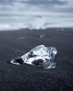 Ice on the black sand on the beach, Iceland. Ocean bay and icebergs. Landscapes in Iceland. Royalty Free Stock Photo