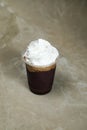 Ice Blended Chocolate served in disposable cup isolated on grey background top view of cafe dessert Royalty Free Stock Photo