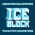 Ice Block alphabet font. 3D ice cracked letters and numbers.