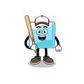 ice block mascot cartoon as a baseball player