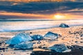 Ice blocks on Diamond beach in Jokulsarlon, Iceland