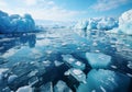 Ice blocks, icebergs, on the surface of the ocean or lake, in polar regions. AI generated