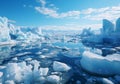 Ice blocks, icebergs, on the surface of the ocean or lake, in polar regions. AI generated