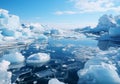 Ice blocks, icebergs, on the surface of the ocean or lake, in polar regions. AI generated