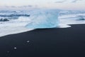 Ice breaking from icebergs on black sand beach Royalty Free Stock Photo