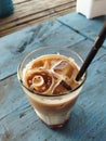Ice brewed coffee at a beachside cafe at sunset