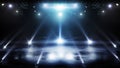 Ice. Bright flood lights around the winter skating rink. Realistic ice and snow on dark background. Scene background