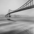 Ice is broken. Footbridge in winter city.