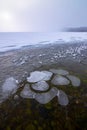 Natural phenomena of Lake Kussharo in winter.