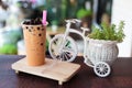 Ice bubble milk tea in takeaway glass Royalty Free Stock Photo