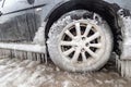 Ice buildup and icicles on a car