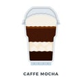 Ice Caffe Mocha in a clear plastic glass with foam vector flat isolated