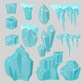 Ice caps snowdrifts and icicles elements vector set