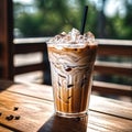 ice capuccino coffee on wooden table, Royalty Free Stock Photo