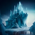 Ice castle of the snow queen standing on a mountain Royalty Free Stock Photo