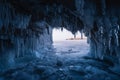 Ice cave in Baikal frozen lake in winter season in Siberia, Russia Royalty Free Stock Photo