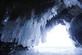 Ice cave, Oltrek island. Lake Baikal winter landscape