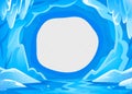 Ice cave landscape. Blue snowy winter background - Panoramic landscape with frozen icy cavern. Vector illustration in