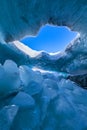 Ice cave with an open vault in the Morteratsch Glacier in the Swss Alps. Royalty Free Stock Photo