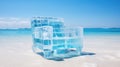 Ice chair on the beach, refreshing concept. Vacation on the hot shore with cold chair. Generated AI.