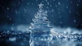 Ice christmas tree with star in rainy evening reflection Royalty Free Stock Photo
