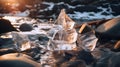 Close up of Ice Chunks floating in a River. Natural Winter Background