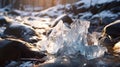 Close up of Ice Chunks floating in a River. Natural Winter Background