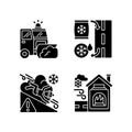 Ice clearing services black glyph icons set on white space