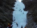 Ice climber climbing frozen water of kangchon waterfall