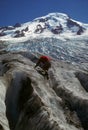 Ice Climber on icefall below Mt Baker