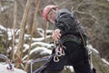 Ice climber rappelling Royalty Free Stock Photo