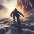 ice climber scaling an icy mountain Royalty Free Stock Photo