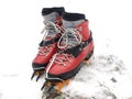 Ice climbing boots and crampons Royalty Free Stock Photo