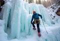 Ice Climbing Gear Ready in Front of a Frozen Waterfall Royalty Free Stock Photo