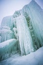 Ice climbing glacier mountains with icicles