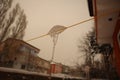 Ice on clothesline. Turkey, Erzurum. cold weather in winter -50 degrees Celsius